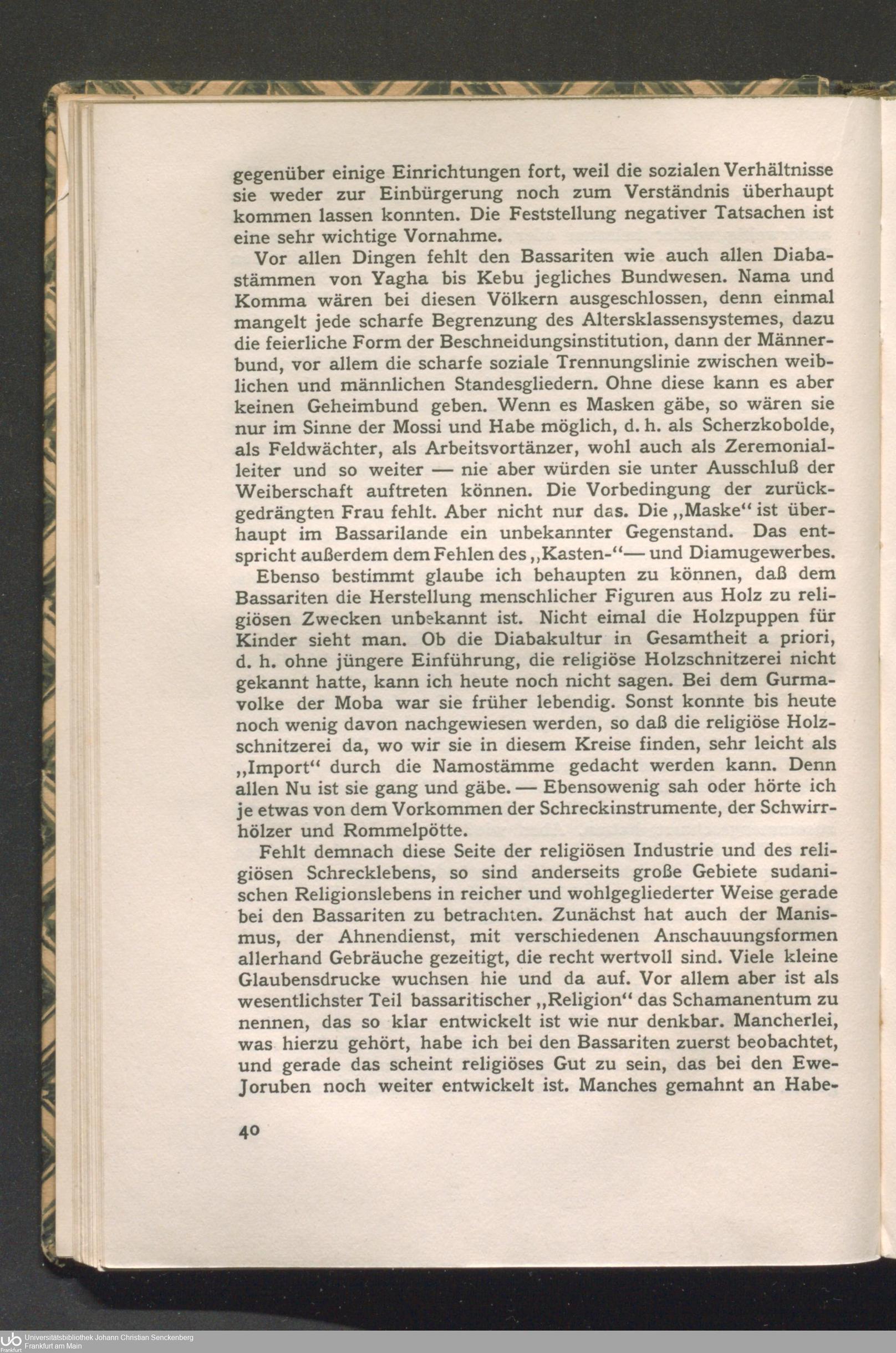 Frobenius 1924, printed page 40: Bassar bullroarer observation.