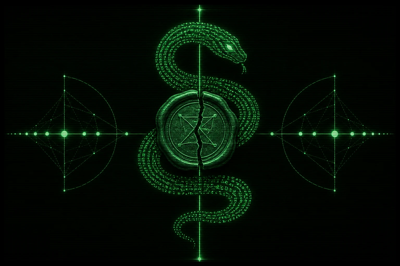 Generated with OpenAI ImageGen A haunting mathematical mea culpa: a luminous emerald serpent made from flowing mathematical symbols coils around the Riemann critical line and a …