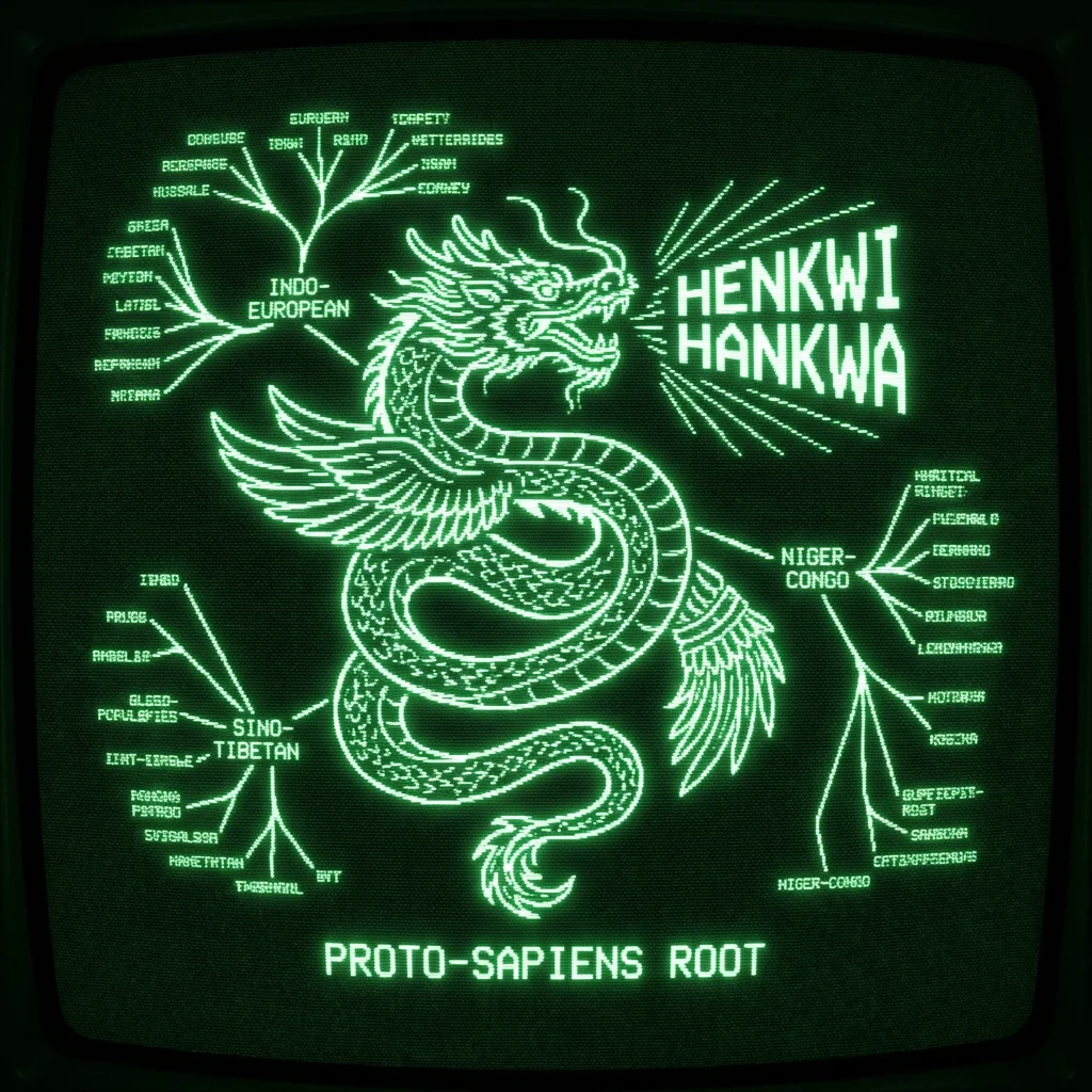 A mystical, esoteric illustration in dark green monochrome CRT terminal aesthetic. A high-contrast serpent coils through the center, with its body …