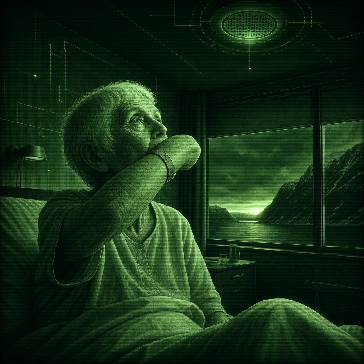 Use case: stylized-concept. Asset type: square blog hero image for the literary science-fiction novella "Dry Bite". Primary request: visualize the …
