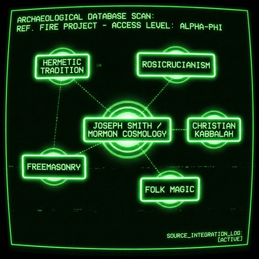 An archaeological database scan reveals a complex, intertwining network diagram. Nodes labeled 'HERMETIC TRADITION', 'ROSICRUCIANISM', 'CHRISTIAN …