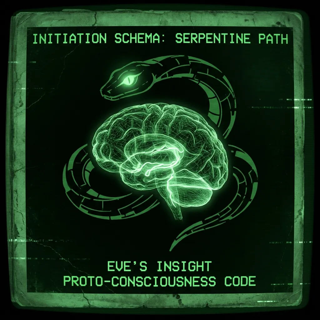 An ancient codex—digitized by unknown hands—displays a minimalist, abstract silhouette of a serpent coiled around an anatomical wireframe of a human …