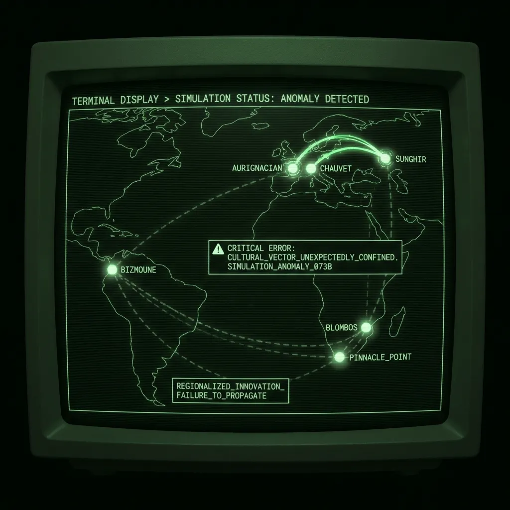 A sprawling, intricate wireframe network diagram simulating cultural transmission across continents. African nodes representing 'BIZMOUNE', 'BLOMBOS', …