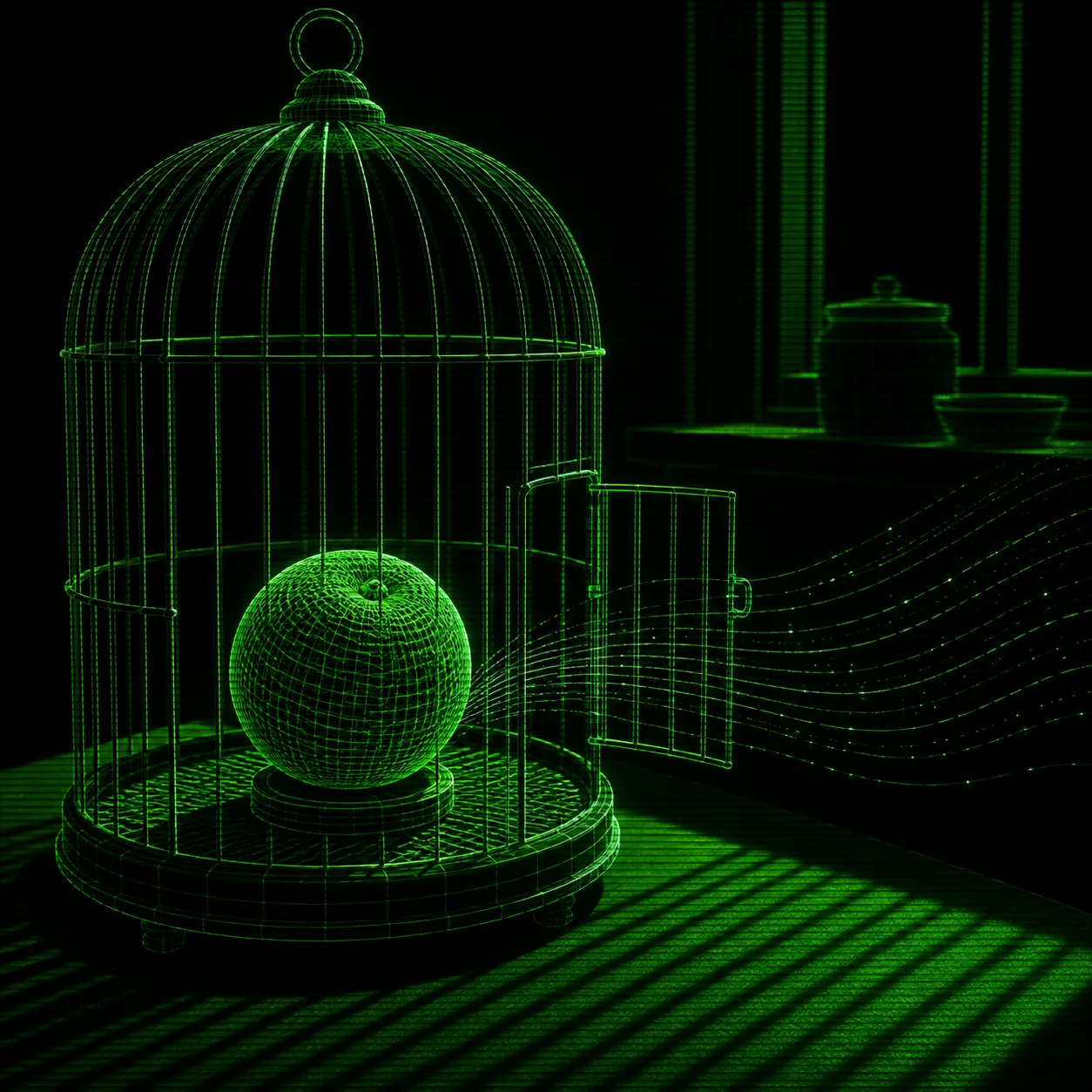 Use case: stylized-concept. Asset type: square literary science-fiction article hero for The Things That Can Be Given Away. Generate one finished …