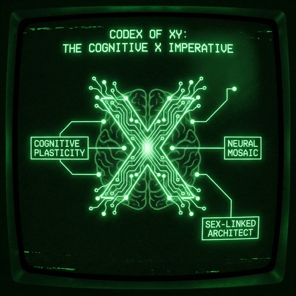 A stylized 'X' symbol, formed by intricate, interlocking neural pathways and synaptic connections, emerges from a central cerebral silhouette. The …