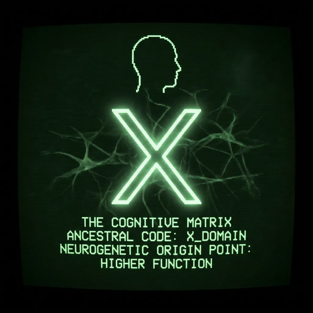 A stylized, glowing 'X' symbol, rendered as if emerging from a deep, ancient codex digitized by unknown hands. Within its structure, faint, intricate …